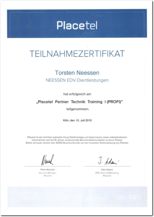 Placetel Zertifikat