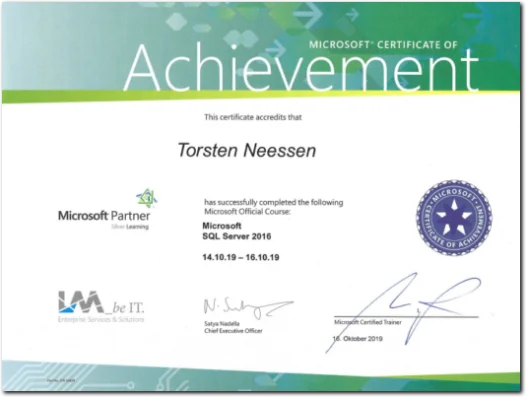 Microsoft Zertifikat Bild SQL Server 2016
