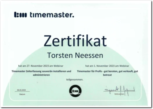 timemaster Zertifikat